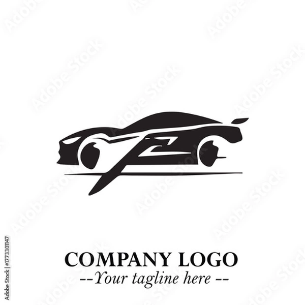 Obraz Car Running Fast Logo Symbol in Black on the White Background with Dynamic Speed Design