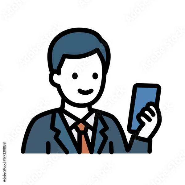 Obraz スマートフォンを持つ男性のフラットアイコン（ベクターイラスト