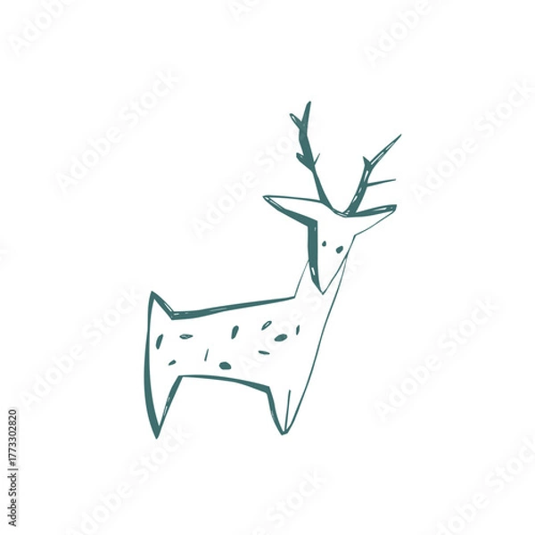 Fototapeta Minimal hand drawn deer with antlers in modern scandinavian style simple forest animal illustration for winter and holiday design