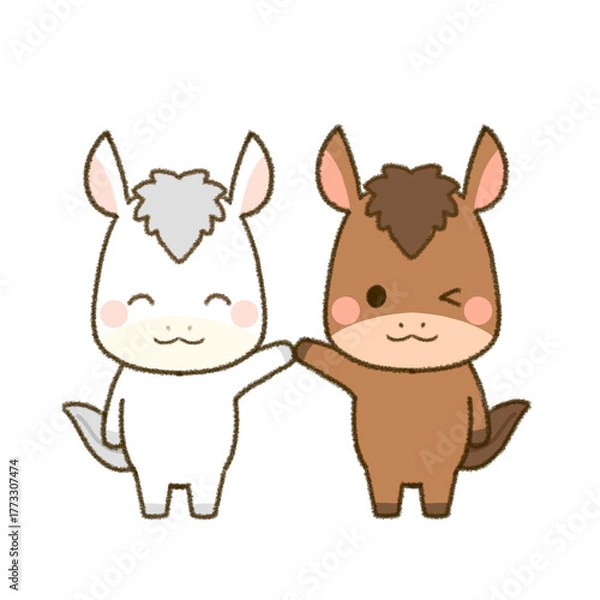 Obraz 午年を喜ぶ二匹の仲良し馬