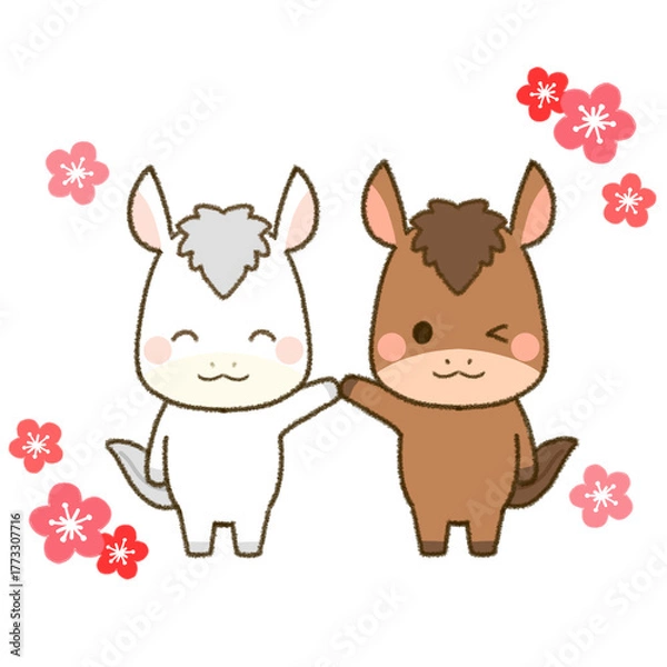 Obraz 午年を喜ぶ二匹の仲良し馬