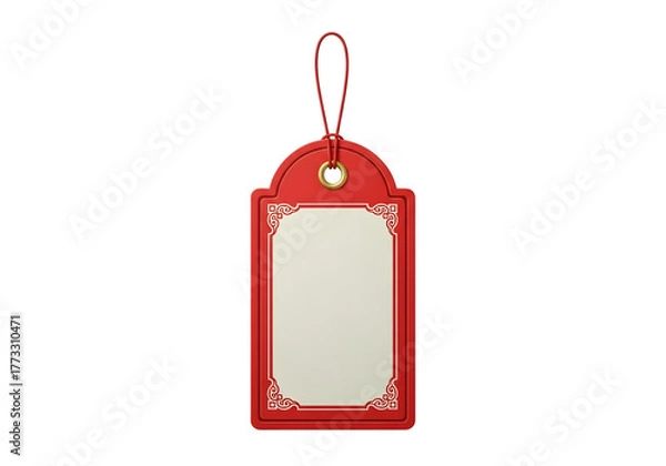Fototapeta Traditional red chinese gift tag with ornate border isolated on transparent background