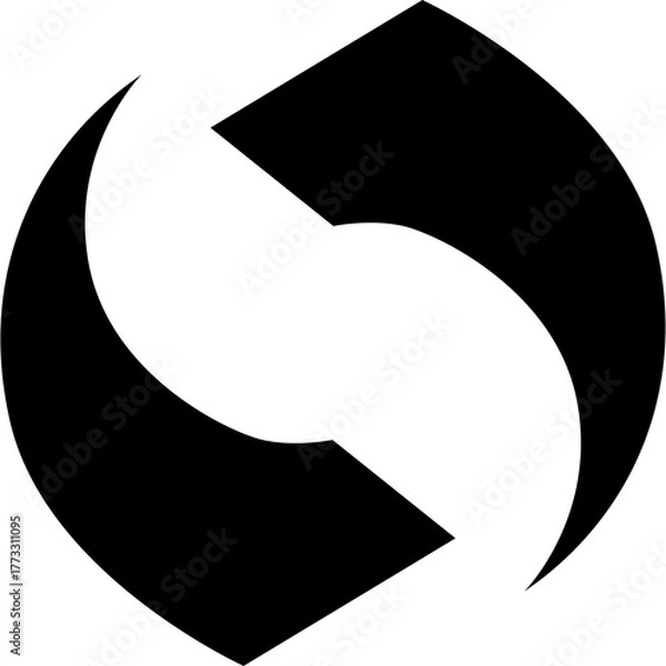 Fototapeta Abstract Black and White Swirling Symbol Graphic Design with Curved Shapes and Negative Space