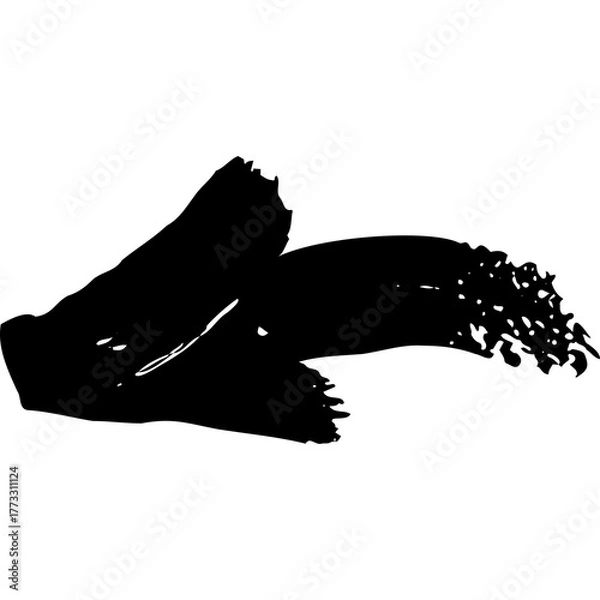 Fototapeta Abstract Black Arrow Shape with Textured Brush Stroke Detail on White Background Representing Directional Movement and Artistic Expression