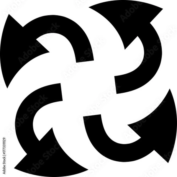 Fototapeta Abstract Black Arrows Swirling Around White Center Isolated on Transparent Background