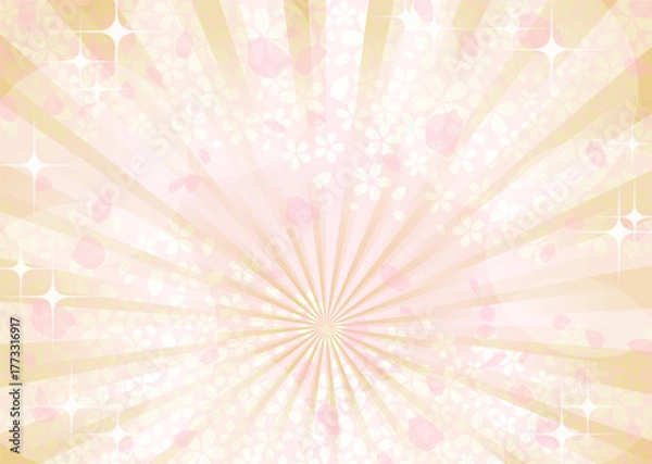Fototapeta 放射光と桜の花の模様の背景イラスト