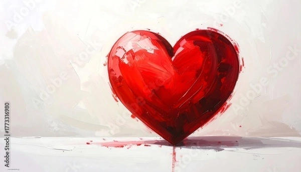 Fototapeta Bold red heart against a textured white backdrop, painted with visible brushstrokes