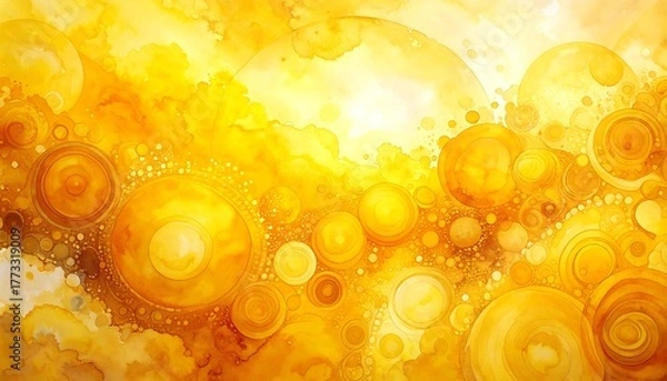 Obraz An abstract watercolor painting of vibrant yellow and orange spheres