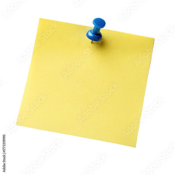 Fototapeta Yellow sticky note blue push pin png memo note png adhesive paper png post it png reminder pin png office note png sticky paper png transparent background image