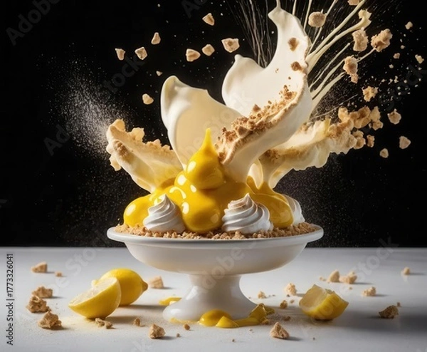 Obraz Splendid Lemon Meringue Pie with Whipped Cream and Crumbled Topping