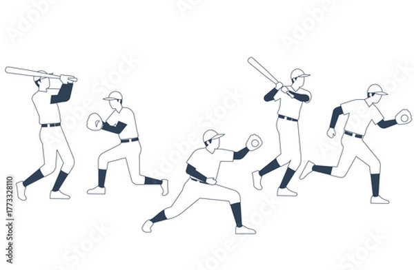 Obraz 野球の動作を描いたスポーツイラスト素材モノクロ版