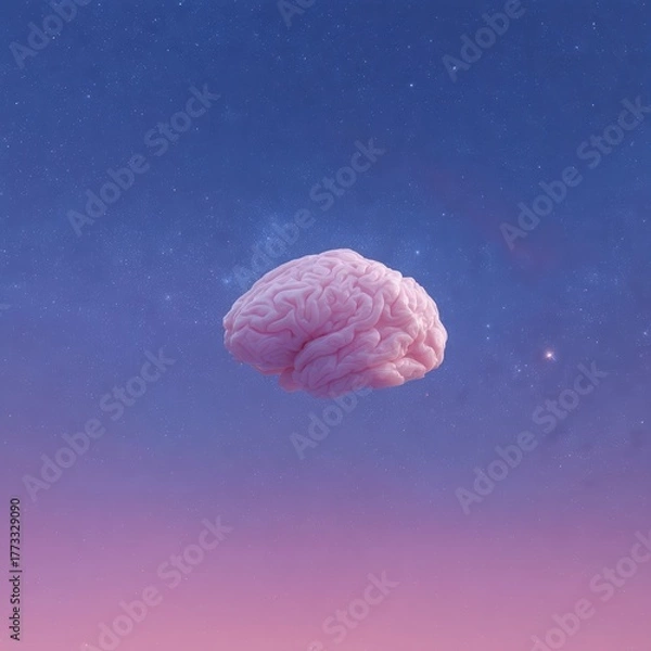 Obraz Brain balloon in pastel skies: conceptual art of thought, wisdom, and spiritual contemplation with psychology, inspiration, future