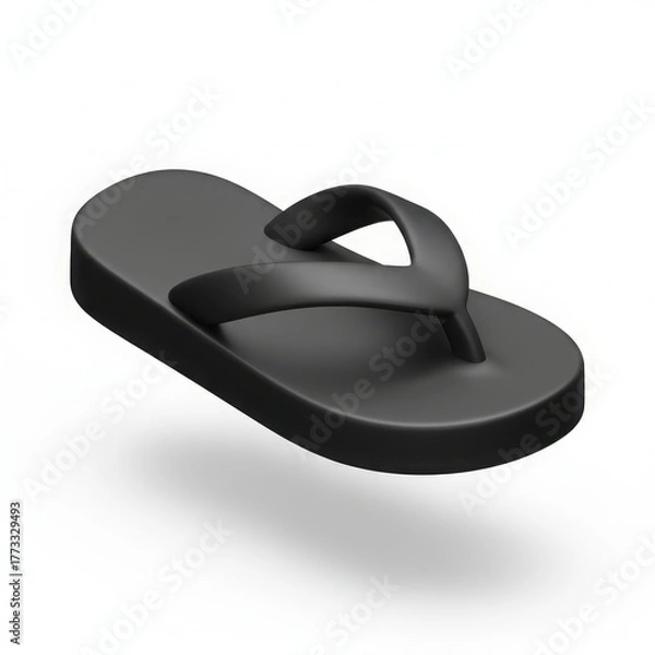 Fototapeta Black flip flop isolated on white background, a simple and comfortable footwear option for warm weather and casual occasions