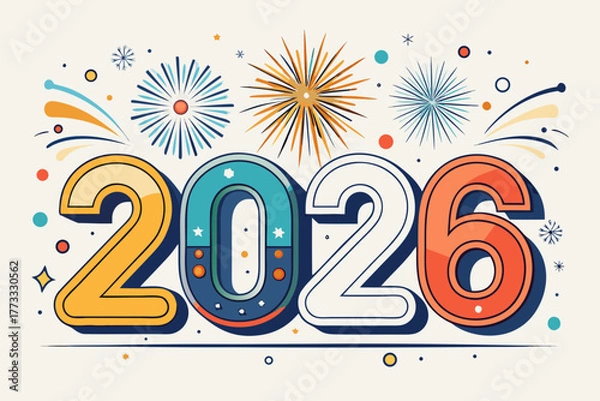 Fototapeta happy new year 2026 greeting card design isolated on white background