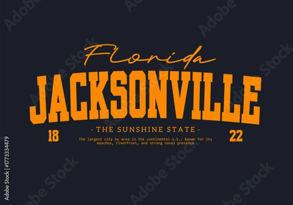 Fototapeta Retro typography college varsity Jackson Ville Florida State slogan with Grunge effect for jersey, t-shirt, or wall art design - Vector