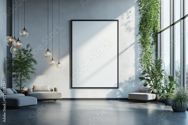 Fototapeta Blank White Digital Billboard Mockup in Modern Interior – 3D Rendering for Advertising and Branding Design