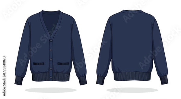 Fototapeta Elegant navy cardigan displayed in front and back views offering garment design and fashion concept illustration for fashion industry design templates