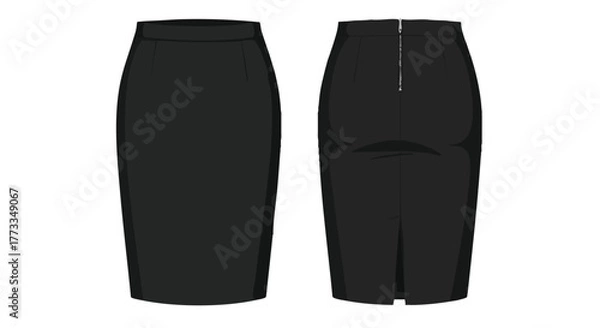 Fototapeta Sophisticated graphite pencil skirt illustration showcasing both the front and back design elements in a minimalist aesthetic design