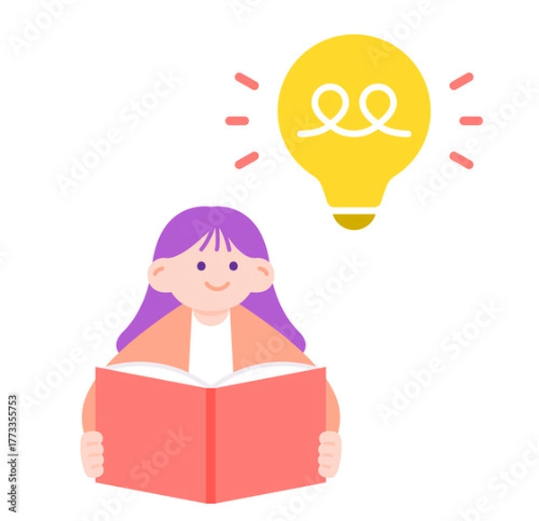 Obraz 本を読んでひらめく女の子のイラスト