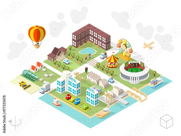 Fototapeta Set of Isometric High Quality City Element on White Background . City