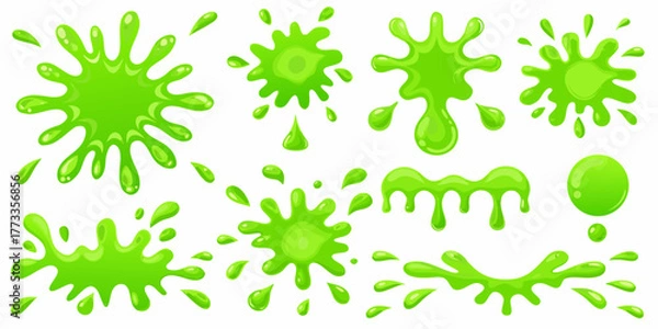 Obraz Collection of bright green slime splatters and drips in various shapes and sizes