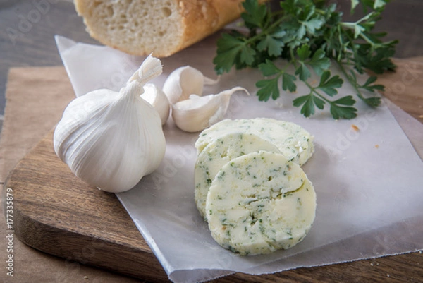 Fototapeta garlic butter with bread