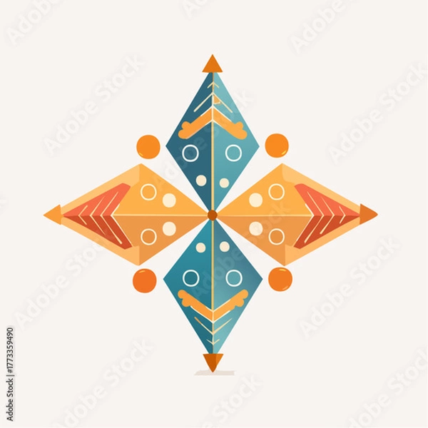 Obraz Geometric Abstract Composition with Orange Blue and White Color Palette.
