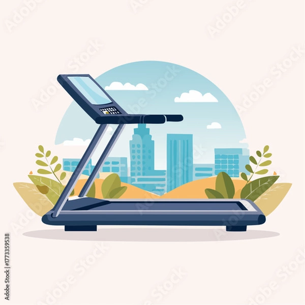 Obraz Modern Blue Treadmill Illustration with Digital Display and Handles Fitness Equipment.