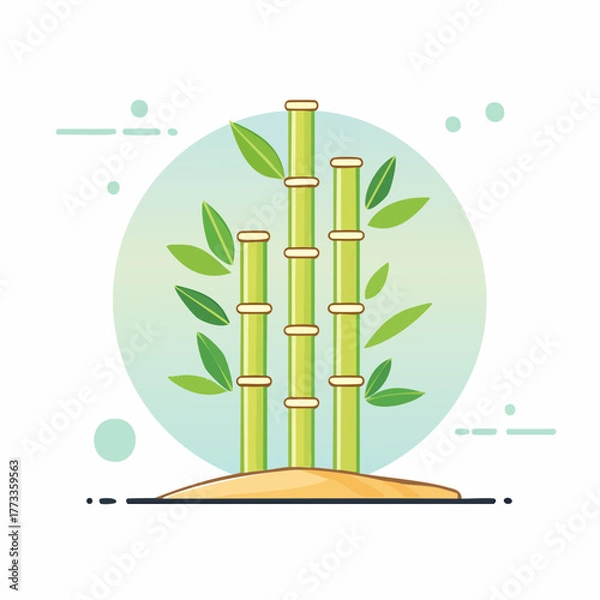 Obraz Stylized Green Bamboo Stalks with Leaves Simple Vector Illustration.