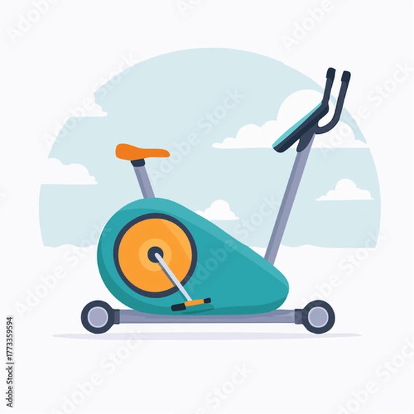 Obraz Teal and Orange Stationary Exercise Bike with Wheels Illustration.
