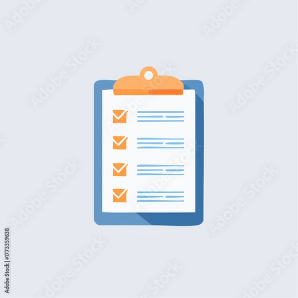 Obraz Blue Clipboard with Orange Checkmarks and Lines Illustration.