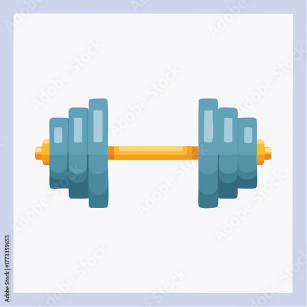 Obraz Cartoon Dumbbell with Blue Weights and Yellow Bar Fitness Equipment.