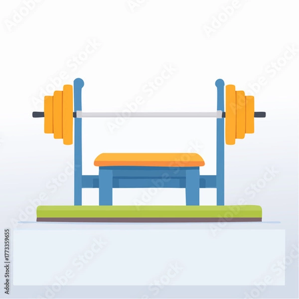 Obraz Cartoon Bench Press with Orange Weights and Blue Frame Illustration.