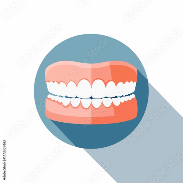 Obraz Cartoon Illustration of a Complete Set of Dentures Flat Design.