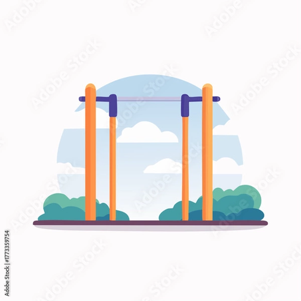Obraz Colorful Illustration of a Calisthenics PullUp Bar in a Park Setting.