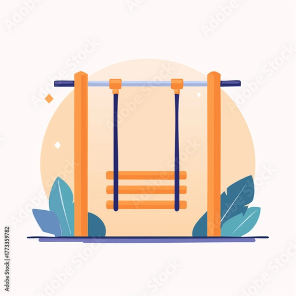 Obraz Colorful Playground Swing Set with Wooden Seat and Blue Accents.