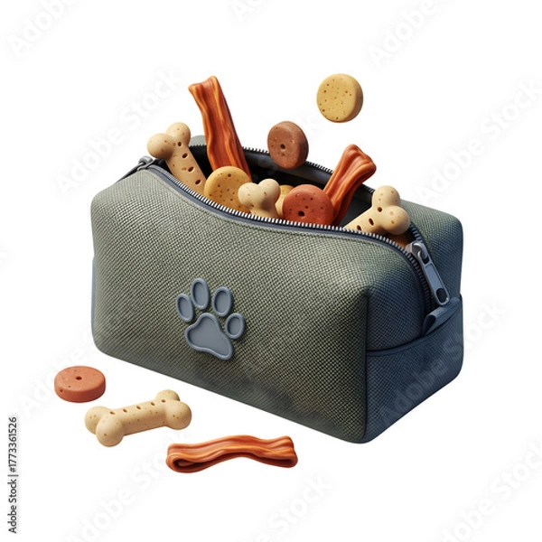 Obraz Dog treat bag overflowing with assorted biscuits bones and chews pet supplies