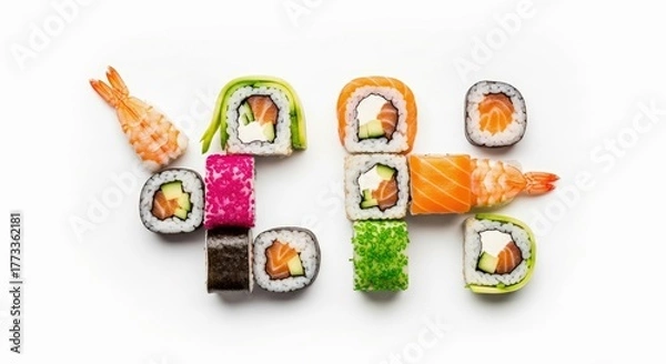 Obraz Creative Geometric Arrangement of Colorful Sushi Rolls on a Clean Minimalist Plate
