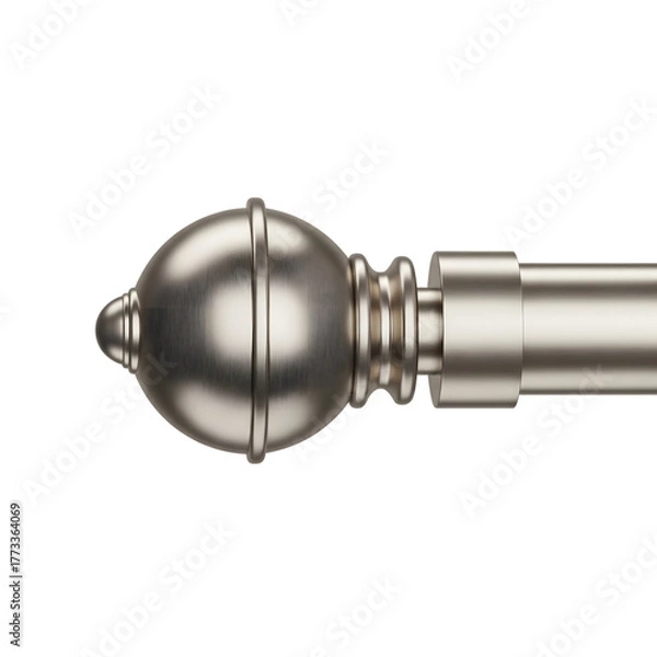Fototapeta Elegant brushed nickel curtain rod finial with detailed texturing on a dark canvas