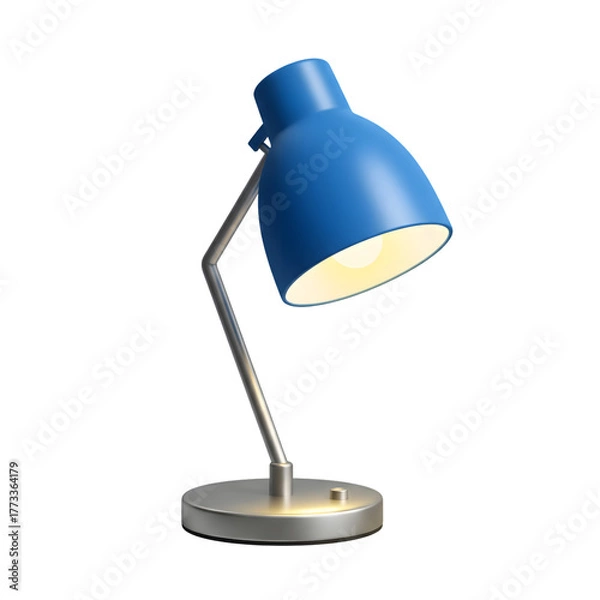 Obraz Retro blue desk lamp with adjustable arm and metal base illuminated for study or work