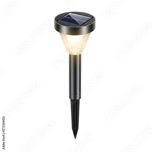 Obraz Illuminated modern solar garden light stake with reflective metal housing and bright led glow