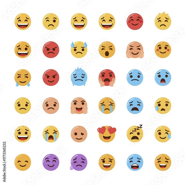 Fototapeta A diverse collection of colorful emoji faces expressing various emotions.