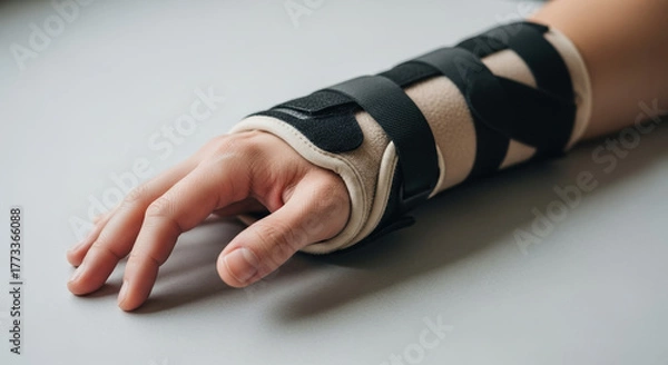 Fototapeta Wrist support, wrist support brace offering support and comfort to wrist area. Injury support with wrist support providing pain relief and stability, addressing sprains and strains.