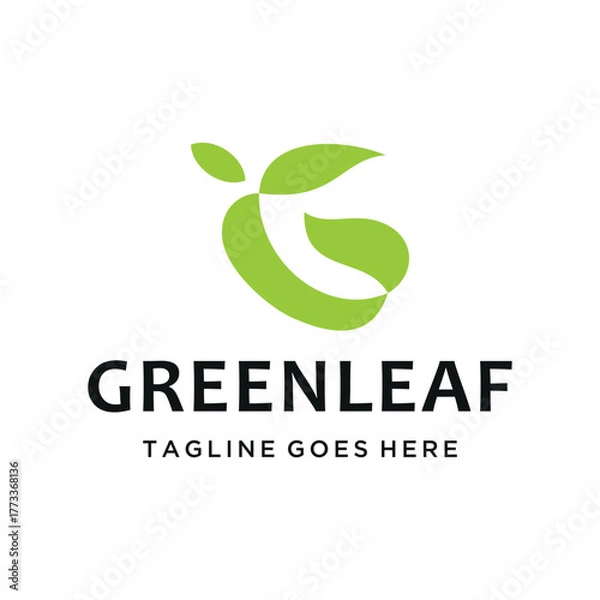 Obraz Modern Initial Letter G with minimalist organic Green Leaf shape for eco-friendly nature healthcare logo design