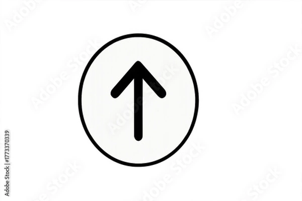 Obraz Up arrow symbol inside a white circle, indicating direction, upload, increase, business growth, movement, success
