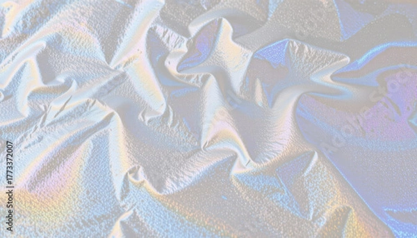 Fototapeta Iridescent foil texture holographic surface pearlescent shimmer pastel gradient abstract background crumpled fabric soft light minimal design