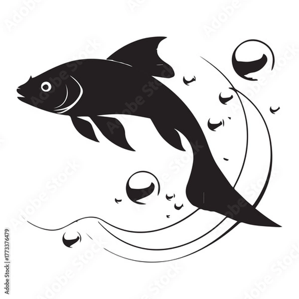 Obraz a black fish vector silhouettes isolated on white background 