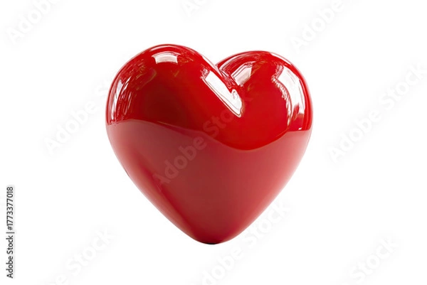 Fototapeta Glossy red heart, isolated on black, symbolizing love and emotion