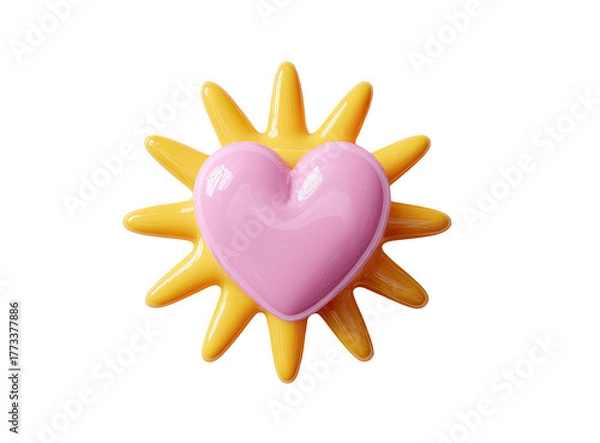 Obraz A glossy pink heart sits atop a bright yellow, spiky sun