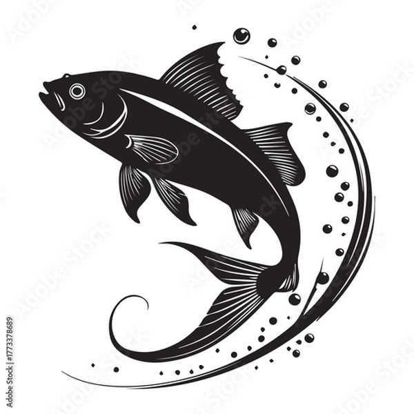 Obraz a black fish vector silhouettes isolated on white background 